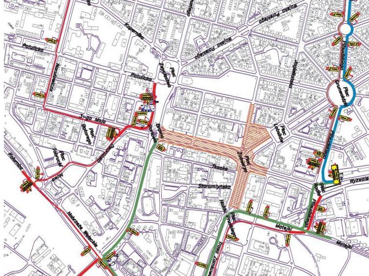Plac Żołnierza. Mapa objazdów Plac Żołnierza. Mapa objazdów