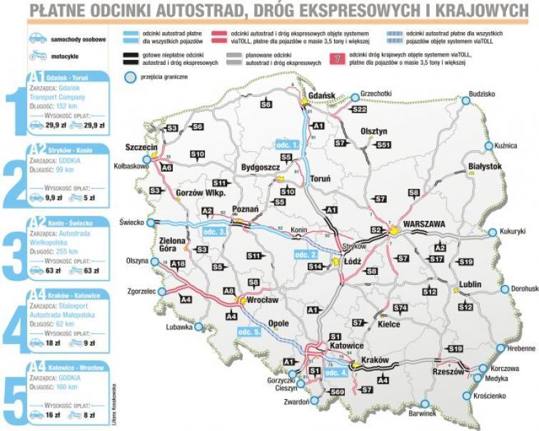 Płatne autostrady w Polsce: A1, A2, A4 - ile wynosi myto ...