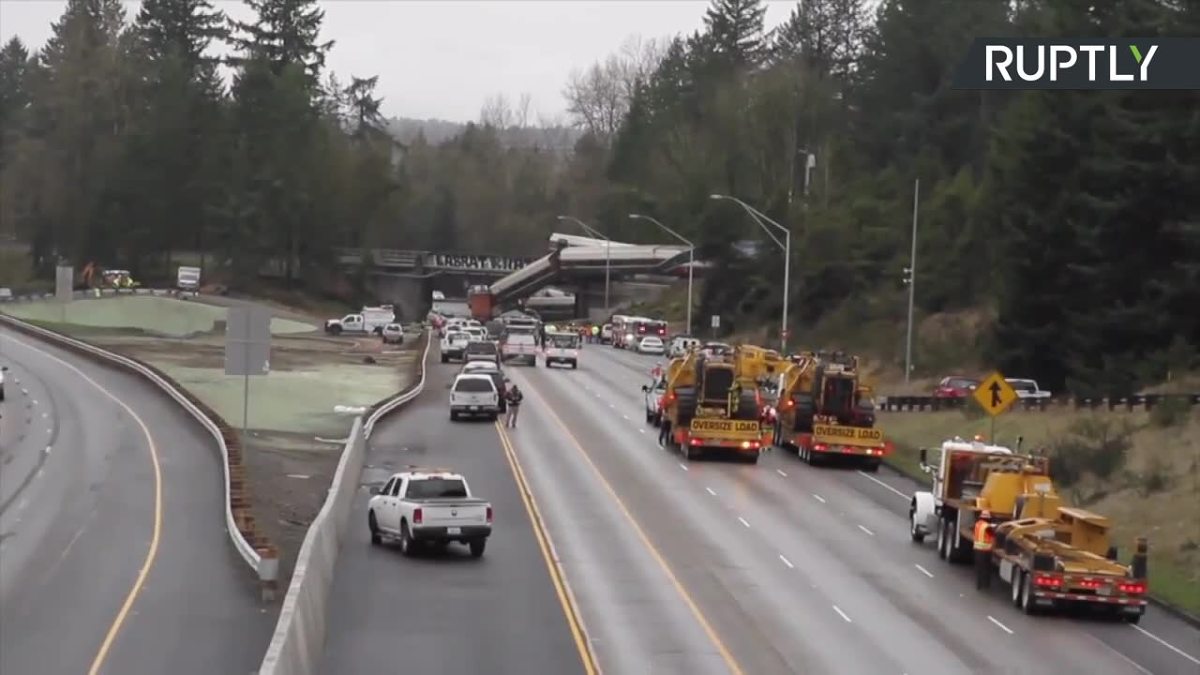 Pociąg spadł z wiaduktu na autostradę. Zabici i ranni (video)