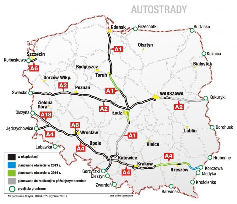 Autostrady W Polsce Mapa