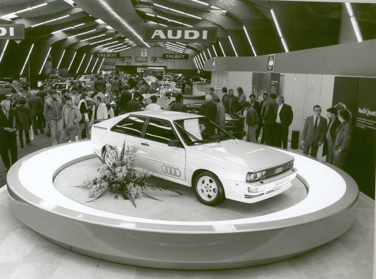 Premiera Audi 80 Quattro w Genewie w 1980 r. Fot. Audi Premiera Audi 80 Quattro w Genewie w 1980 r. Fot. Audi